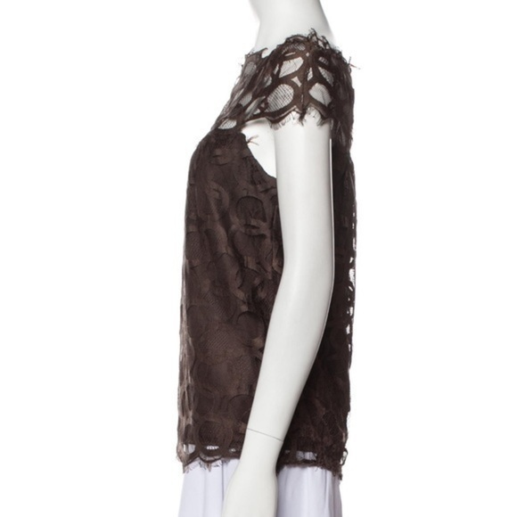 Robert Rodriguez Off The Shoulder Top Lace Over Silk Brown Sz 0 - Picture 2 of 11